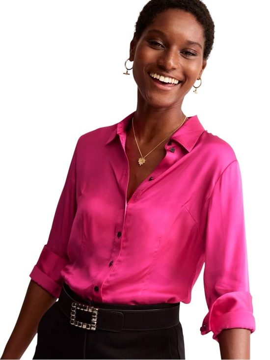 Boden Tops - Boden Saskia Satin Shirt Vibrant Pink‎ Button Down Long Sleeve Women’s 6 US